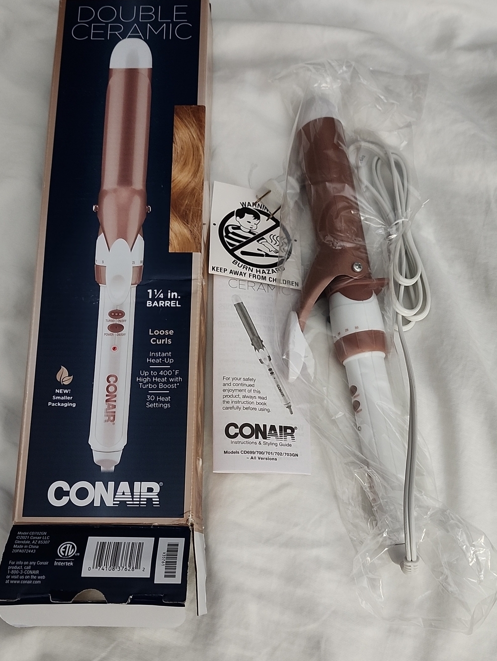 Conair Double Ceramic Curling Iron in Rose Gold and White 1.25"